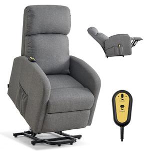Poltrona reclinabile elettrica per anziani - Poltrona relax con funzione massaggio - Regolazione continua - Rivestimento in lino - Imbottitura in schiuma ad alta elasticità - Telecomando - Grigio chiaro