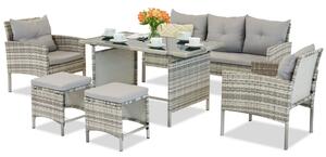 Set in tecnorattan con pouf Bari Garden Point grigio chiaro