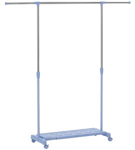 HOMCOM Stendibiancheria Estensibile con Ruote con Asta in Acciaio Inox e Mensola per Scarpe 159x42x168 cm Blu e Argento | Aosom Italy