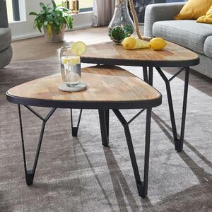 FineBuy set di 2 tavolini da caffè in legno massiccio di mango/acacia tavolino da salotto triangolare marrone con gambe in metallo set di tavolini da caffè 2 pezzi legno
