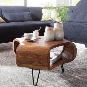 FineBuy tavolino da salotto in legno massiccio di sheesham con ripiano e gambe in metallo | design retrò fatto a mano oggetto unico in legno massiccio
