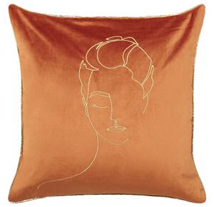 Set di 2 cuscini decorativi in velluto arancione e oro 45 x 45 cm motivo viso glamour accessori decorativi Beliani