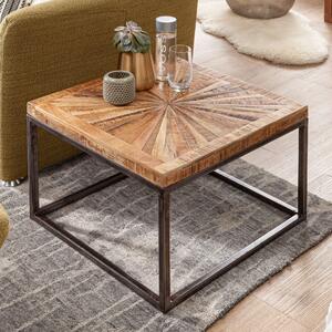 FineBuy tavolino da caffè mango massiccio 55x40x55 cm tavolo con struttura in metallo | Tavolo da soggiorno quadrato dal design industriale | Tavolino da caffè moderno massiccio