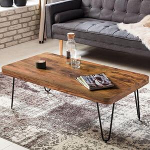 FineBuy Tavolino da caffè in legno massiccio di Sheesham 115 cm - Tavolo da salotto rettangolare dal design industriale con gambe a forcina in metallo - Fatto a mano