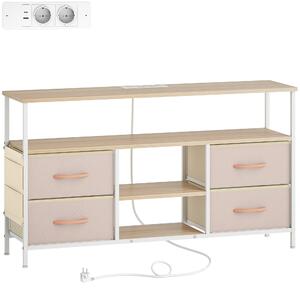 HOMCOM Mobile TV con Luce LED e Prese Porte USB Ripiani Aperti 4 Cassetti pieghevoli 120x30x67,5 cm Beige e Bianco | Aosom Italy