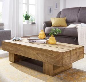 FineBuy Tavolino rettangolare in legno massiccio di acacia 120 cm - Tavolo da soggiorno quadrato in design a blocchi | Tavolo moderno in legno fatto a mano