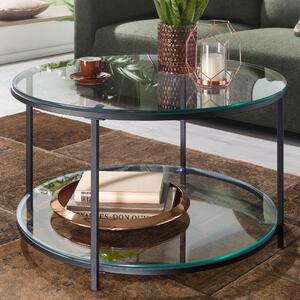 FineBuy tavolino 80x80x45 cm vetro / metallo tavolo da soggiorno rotondo moderno | Tavolino con contenitore | Tavolino con contenitore