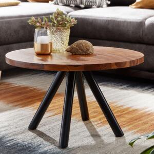 FineBuy Tavolino in legno massiccio Sheesham rotondo Ø60 cm - Tavolo da soggiorno con robuste gambe in metallo - Tavolo in legno massiccio dal design industriale moderno