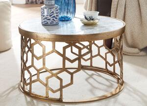 FineBuy Tavolino da caffè in vero marmo bianco 60x60x36 cm Metallic Gold | Tavolino da salotto di design rotondo | Tavolino da caffè moderno |