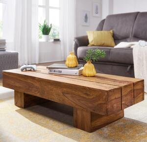 FineBuy Tavolino rettangolare in legno massiccio di sheesham 120 cm - Tavolo da salotto quadrato in design a blocchi | Tavolo moderno in legno fatto a mano