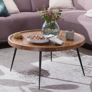 FineBuy tavolino in legno massiccio Sheesham rotondo Ø 75 cm - tavolo da salotto con gambe in metallo | tavolo di design fatto a mano in stile retrò | stabile