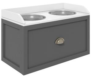 PawHut Ciotole per Cani Rialzate in Acciaio Inox e Legno con Cassetto, 60x30x36cm, Grigio | Aosom Italy