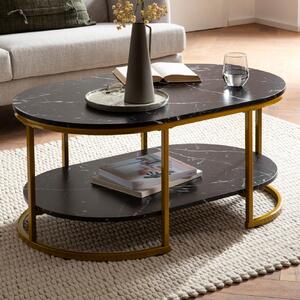 Tavolino FineBuy 100x60x45 cm, effetto marmo nero, tavolo da salotto rettangolare, tavolino da salotto, tavolino da caffè moderno con struttura in metallo dorato