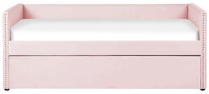 Letto estraibile 90 x 200 cm Velluto rosa Singolo doghe in legno Daybed Glamour Borchie decorative Beliani