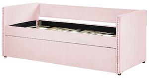 Letto estraibile 90 x 200 cm Velluto rosa Singolo doghe in legno Daybed Glamour Borchie decorative Beliani