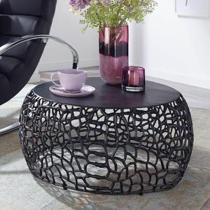 FineBuy tavolino rotondo 66cm in alluminio e metallo nero, tavolino da salotto di design con struttura AST organica, tavolino da divano moderno, tavolino laterale