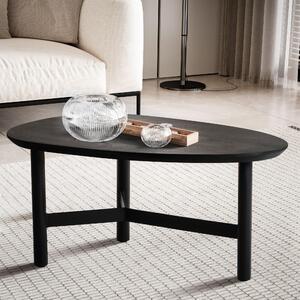 FineBuy Tavolino da salotto 80 cm a forma di rene in legno massello di mango nero · Tavolino da salotto con base metallica a tre gambe · Tavolino moderno in legno massello dal design ovale