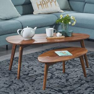 FineBuy set di 2 tavolini a forma di rene in legno massiccio di mango naturale - tavolino da salotto design retrò - tavolini con struttura in legno