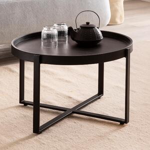 FineBuy Tavolino in legno massiccio di mango rotondo Ø 60 cm nero - Tavolo da soggiorno con struttura in metallo - Tavolo da divano fatto a mano dal design industriale Japandi