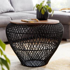 FineBuy tavolino da caffè in metallo massiccio mango 60x60x45 cm rotondo con portaoggetti | Tavolo da soggiorno di design in vimini moderno | Tavolino da divano