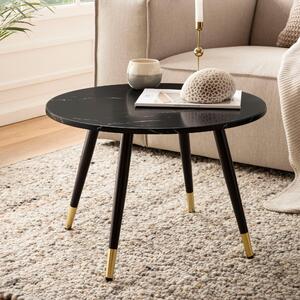 Tavolino FineBuy 60x60x41 cm con effetto marmo nero, design moderno, tavolino da salotto con struttura in metallo, tavolino da divano, tavolino rotondo, tavolino da salotto
