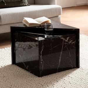 FineBuy, set di 2 tavolini MONOBLOC, finitura lucida, aspetto marmo, colore nero, tavolino angolare, tavolino da salotto, impilabili, stile lounge