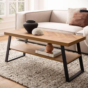 FineBuy Tavolino da caffè 100x40x41 cm Tavolo da divano marrone con motivo a spina di pesce Tavolo da soggiorno Tavolo rettangolare da salotto moderno con ripiano Tavolino da caffè