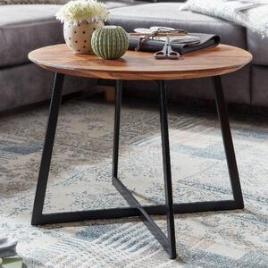 FineBuy tavolino 60x60x45 cm sheesham legno massiccio/metallo tavolino da divano rotondo tavolo da soggiorno tavolino solido tavolino da salotto