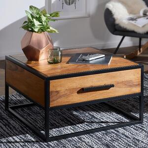 FineBuy Tavolino da caffè FB51417 Tavolo da divano in legno massiccio/metallo 65x38x65cm Tavolo da soggiorno Tavolo da salotto in sheesham Tavolo da salotto industriale marrone Tavolo in legno di design
