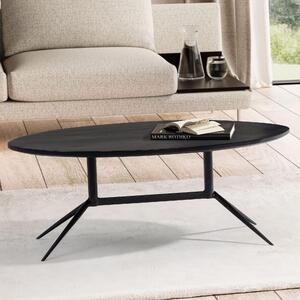 FineBuy tavolino 90x50x35 cm mango legno massiccio/metallo nero tavolo divano tavolo ovale soggiorno con venature legno naturale tavolino soggiorno