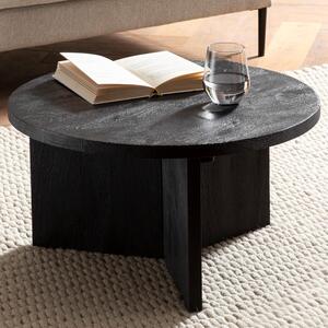 FineBuy Tavolino da caffè in legno massiccio di mango rotondo Ø 60 cm nero Tavolo da soggiorno moderno con superficie strutturata Tavolo da divano fatto a mano Struttura in legno