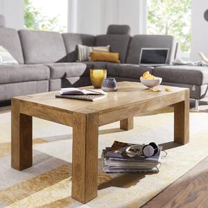 FineBuy Tavolino da caffè in legno massiccio di acacia 110cm - Tavolo da soggiorno rettangolare in vero legno - Tavolo da divano fatto a mano dal design rustico