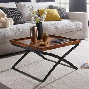 FineBuy tavolino FB50967 63x39x63cm in legno massiccio di sheesham / metallo tavolo da divano tavolo da salotto stile industriale tavolo da salotto marrone / nero