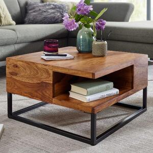 FineBuy tavolino 60x60x34,5 cm sheesham legno massiccio / metallo tavolo da divano tavolo quadrato da soggiorno con spazio di archiviazione tavolino da caffè solido piccolo tavolo