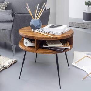 FineBuy Tavolino da caffè Sheesham in legno massiccio / metallo 60x45x60 cm Tavolo Soggiorno Design Tavolino con ripiano Piccolo Tavolo Soggiorno Rotondo Marrone
