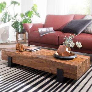 Tavolino FineBuy in legno massello di sheesham, rettangolare, 115 cm – Tavolino da salotto dal design industriale moderno con gambe in metallo | Realizzato a mano