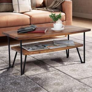 FineBuy tavolino 90x50x40 cm in legno massiccio sheesham / metallo tavolo da divano tavolo rettangolare da salotto tavolino con vano portaoggetti tavolo in legno da salotto