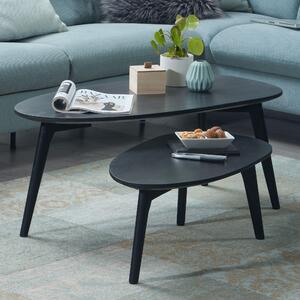 FineBuy Set di 2 tavolini a forma di rene in legno massiccio di mango nero - Tavolino da salotto design retrò - Tavolini con struttura in legno