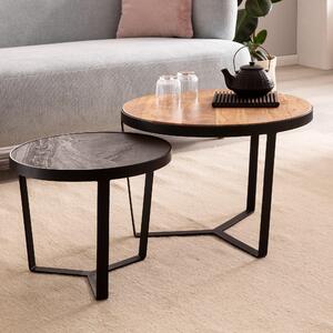 FineBuy Set da 2 tavolini da salotto in legno massello di acacia / effetto pietra Tavolino da salotto rotondo marrone Set di tavolini con struttura in metallo Tavolino da caffè moderno Tavolino da divano