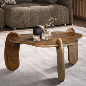 FineBuy Tavolino in legno massiccio di mango Ø 78 cm color noce - Tavolo da salotto di design a forma organica - Tavolo da divano fatto a mano