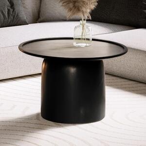 FineBuy Tavolino in legno massiccio di mango rotondo Ø 60 cm - Tavolo da salotto nero dal design moderno - Tavolo da divano fatto a mano con base a botte