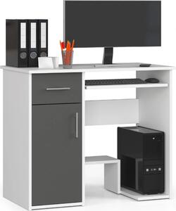 Scrivania JAY 90 cm Bianca e Grigio Grafite con Cassetto e Mensola Estraibile per Tastiera