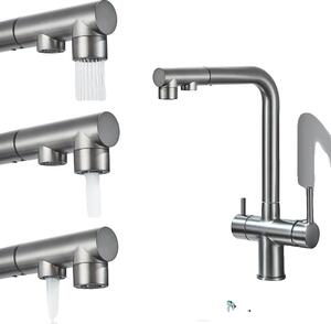 Miscelatore da cucina a due fori, acqua calda e fredda selezionabile, design contemporaneo in ottone, grigio