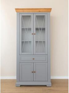 Vetrina pino massello grigio e rovere due ante shabby country