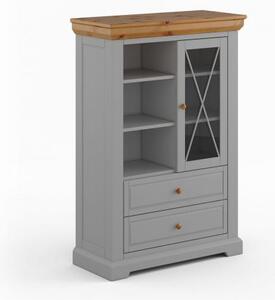 Cristalliera bassa pino massello grigio e rovere shabby country