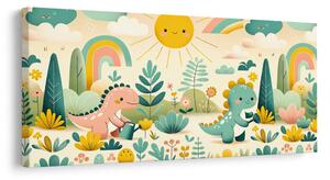Quadro su tela – Amici dinosauri in giardino colorato