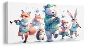 Quadro su tela – Dolci animaletti con flauti in inverno