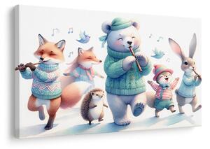 Quadro su tela – Parata musicale di animali nel paesaggio invernale