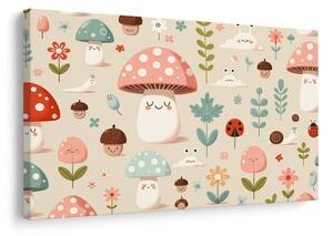Quadro su tela – Foresta allegra con funghi e animali