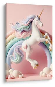 Quadro su tela – Mondo rosa con unicorno e arcobaleno